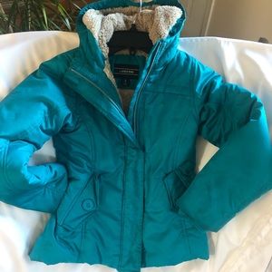Lands End girls Size 7-8 coat, turquoise blue